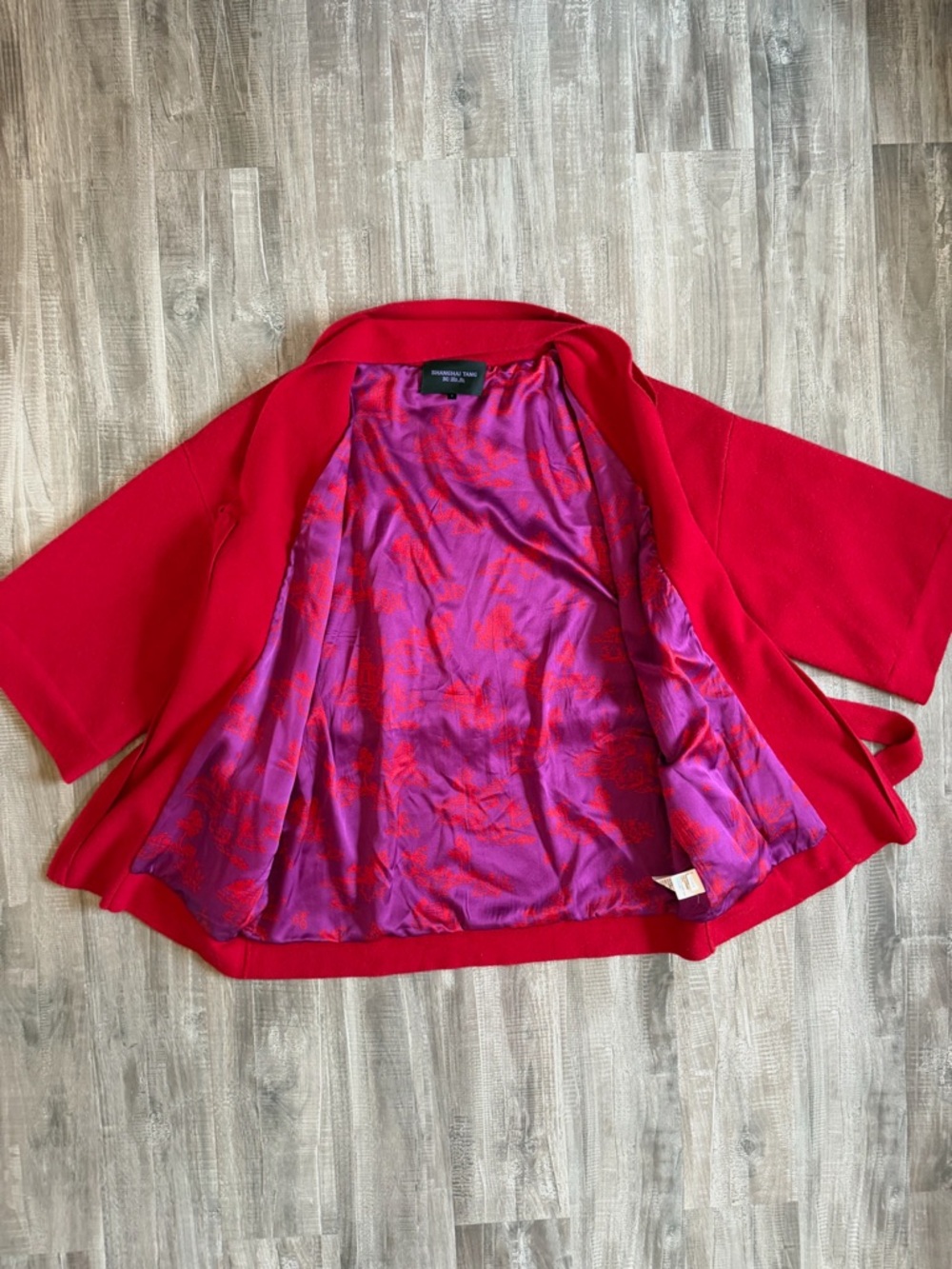 Shanghai Tang Red Wool Blend Belted Kimono Sweater - Picture 8 of 9